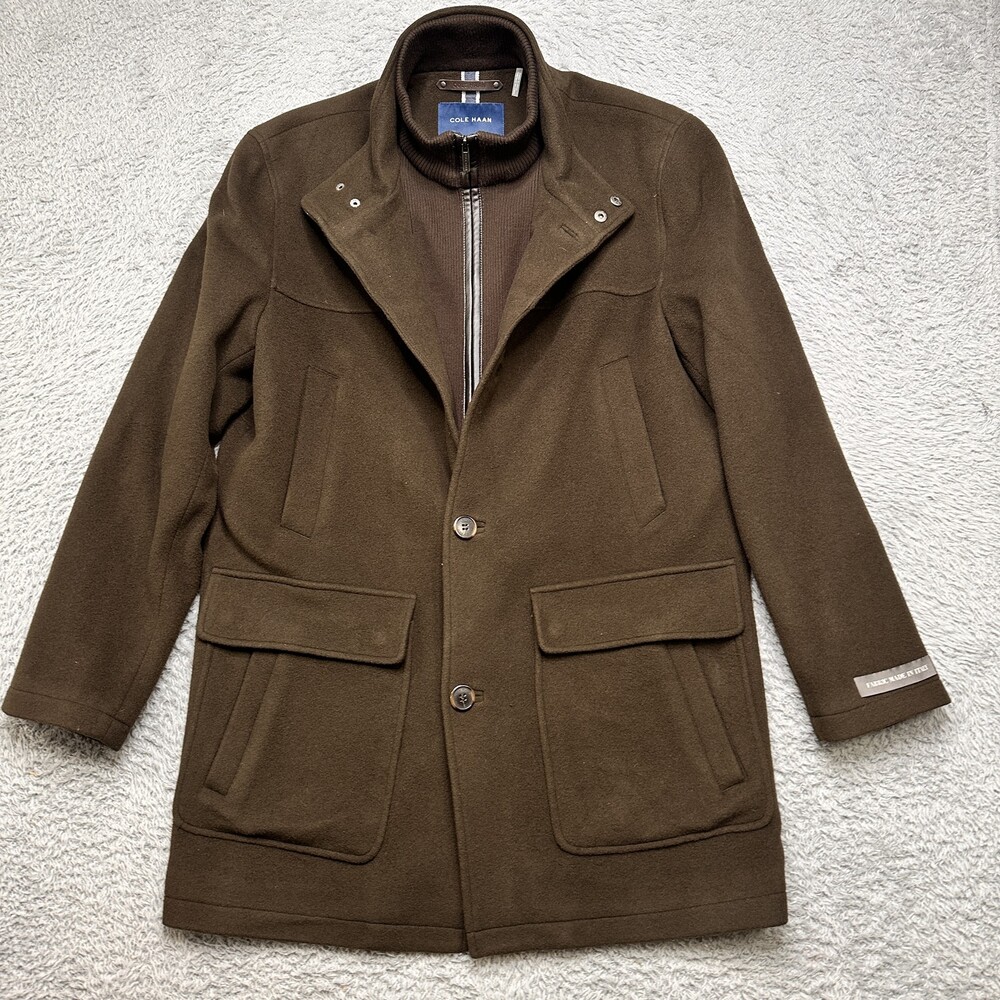 NWOT Cole Haan Coat Mens M Brown Wool Cashmere Blend Zip Button